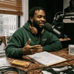 Hip-hop commentator in studio setting