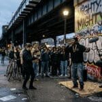 Hip-hop artist filmed in urban street scene