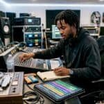 Producer mixing hip-hop jazz fusion tracks