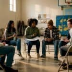 Hip-hop community meeting in urban center