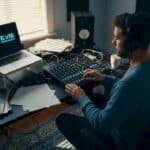 Producer working in indie rap home studio