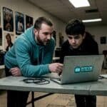 Mentor guiding youth in hip-hop skills