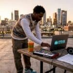 Hip-hop artist working in bedroom studio