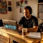 Hip-hop producer working in Brooklyn studio