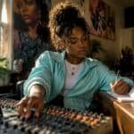 Hip hop artist managing home studio mixing