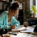 Music artist working on branding ideas at desk