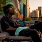 Hip hop artist focused in recording studio
