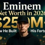 Eminem with text about net worth and fortune in 2026.