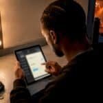 Artist reviewing a trademark application backstage