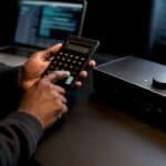 Calculator beside audio interface for royalties