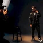Hip-hop artist posing for press photos